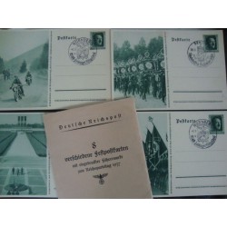 8 different festival postcards with a printed Fuhrer stamp for the 1937 Nazi Party Rally