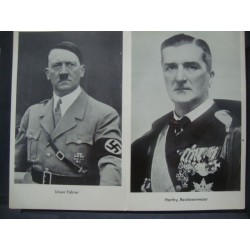 Adolf Hitler ,Fuhrer + Imperial Administrator Horthy,double postcard  1938