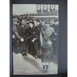 The Fuhrer Adolf Hitler welcomes a little Hitler boy,postcard