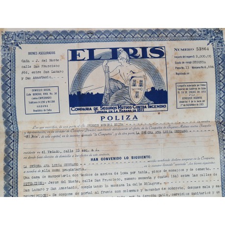 EL IRIS,insurance policy 1932,rare