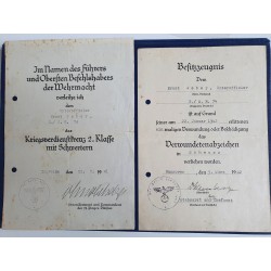 2 certificates, 1 signed by KNOBELSDORFF   + original photo War Merit Cross 2nd Class with swords + certificate wounded badge