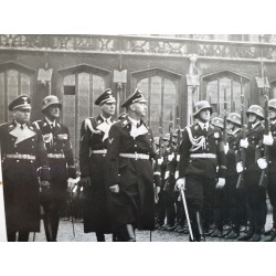 Heinrich Himmler + SS Generals ,Photo postcard while soldiers of the Waffen SS walk by