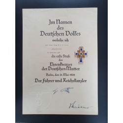 Gold honor cross for the German Mother with Certificate signed by Otto Meissner,Facsimile Hitler