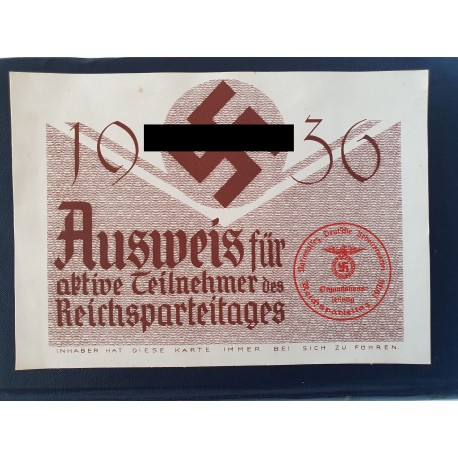 ID card for active participants in the Reich Party Congress in 1936